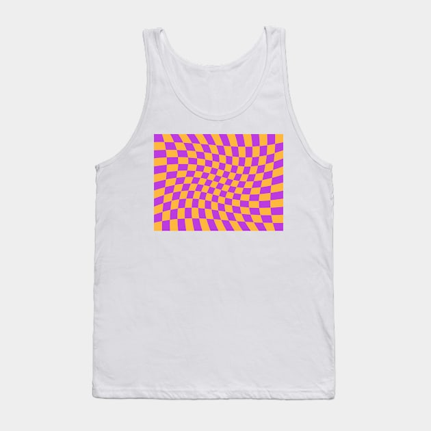 Twisted Checkered Square Pattern - Orange & Purple Tank Top by DesignWood Atelier